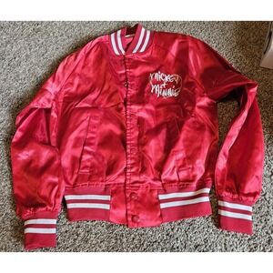 Vintage Nasco 80s Disney Mickey Minnie Satin Bomber Jacket Lightweight Red Youth